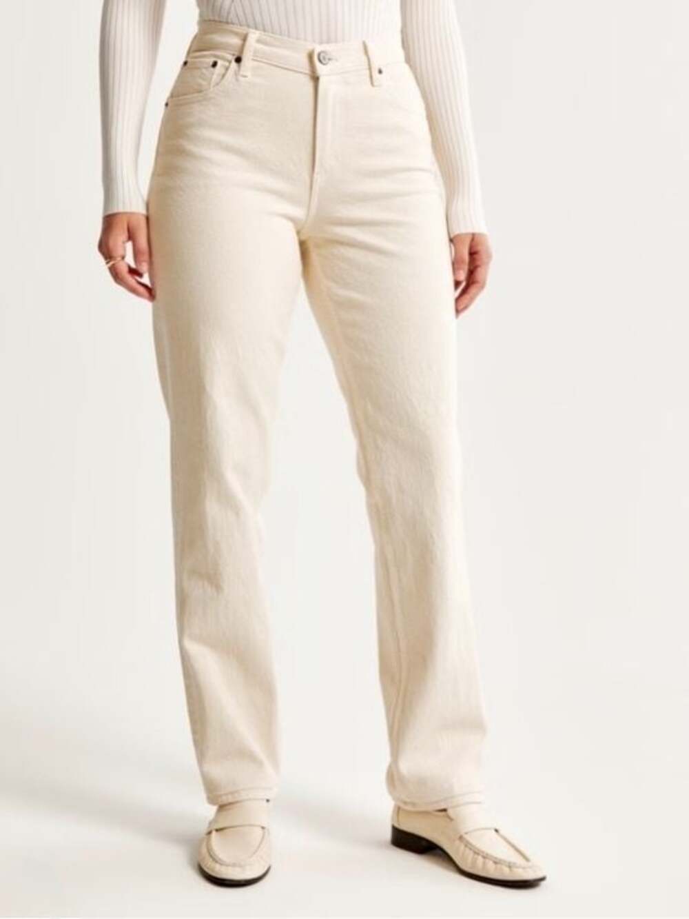 Abercrombie & Fitch The ’90s Straight Ultra High Rise Jeans Ecru Ivory Sz 27/4R